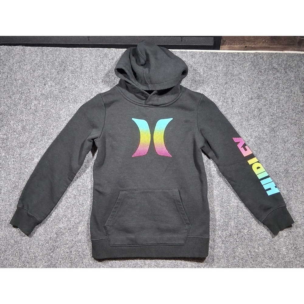 Hurley Kids Gray Rainbow Logo Graphic Pullover Hoodie Sweatshirt Size 7
